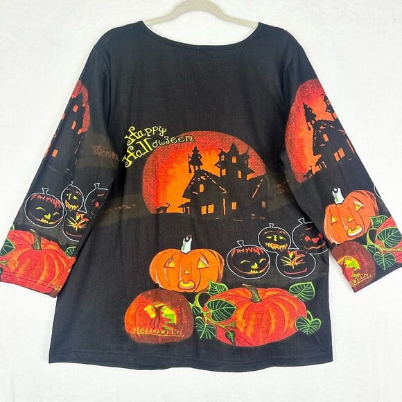 Collections Etc Vintage Halloween Tee Size XL Cotton Pumpkin Sequins AOP - Picture 2 of 6